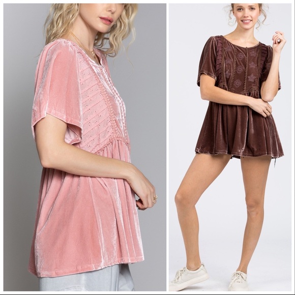 Snow Pink Velvet Baby Doll Top - Picture 6 of 9